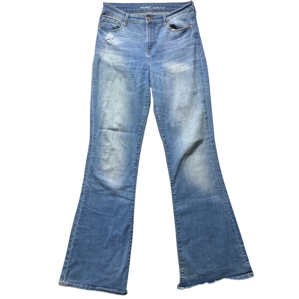 Old Navy‎ Womens Jeans Size 6 High Rise Flare Leg Light Wash Distressed Denim